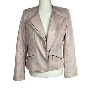 ADRIENNE VITTADINI Asymmetric Zip Leather Moto Jacket Pink Sz S